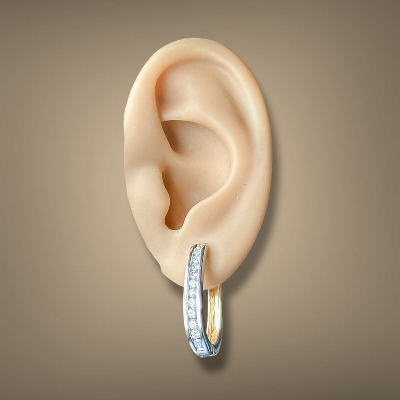 Estate 14K TT Gold 0.83ctw G-H/SI2-I11 Diamond Oval Hoop Earrings