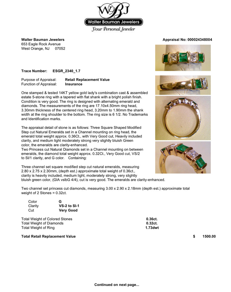 Estate 14K Y Gold 0.36ctw Emerald & 0.32ctw Diamond Ring