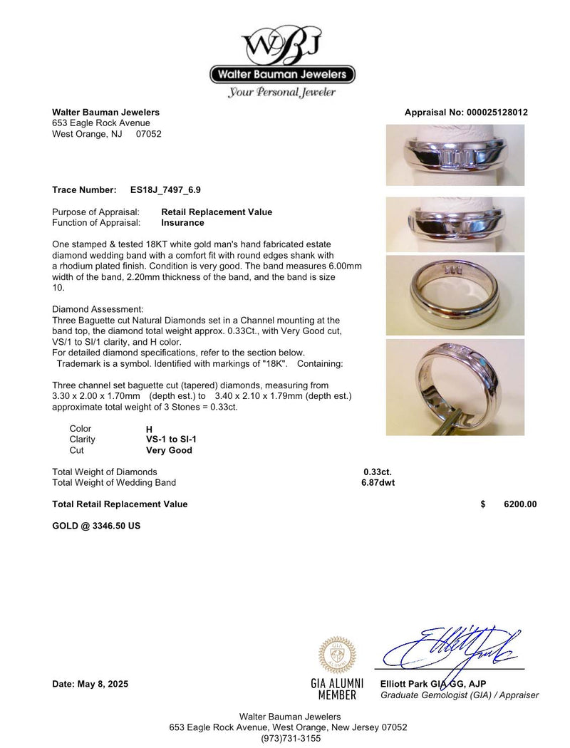 Estate 18K W Gold 0.33ctw H/VS1-SI1 Diamond Men’s Ring