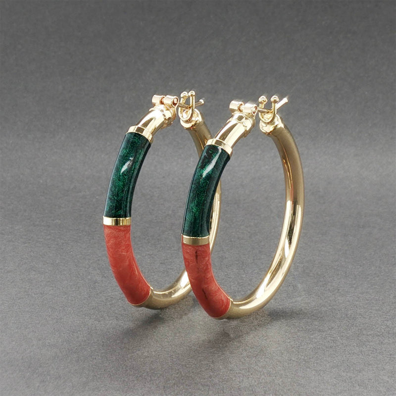 Estate 18K Y Gold Enamel Hoop Earrings