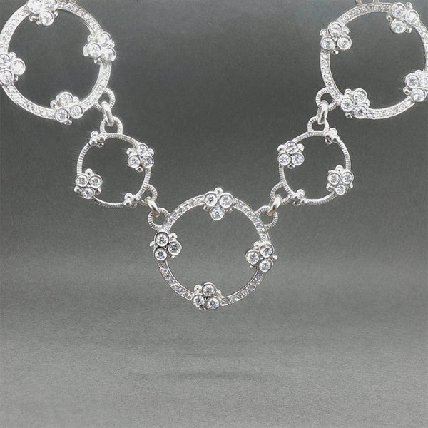 Estate Judith Ripka 18K W Gold 5.80ctw Diamond Garland Circle Necklace