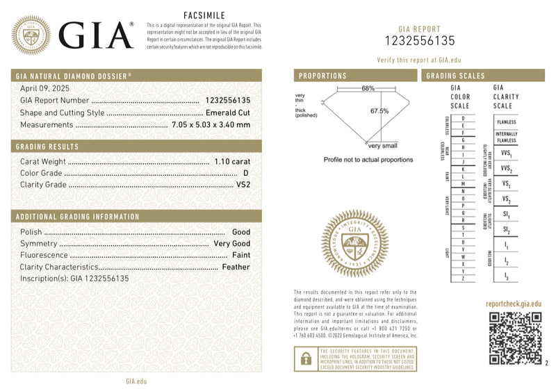 Estate 1.10ct D/VS2 EmeraldCUT Diamond GIA