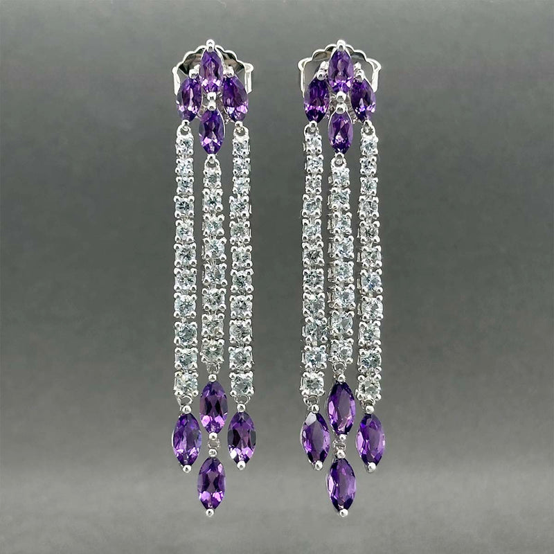 Estate 14K W Gold 6.06ctw Amethyst & Beryl Dangle Earrings