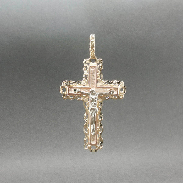 Estate 14K Tricolor Gold Crucifix Pendant