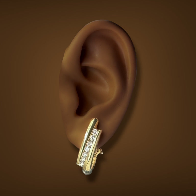 Estate 14K Y Gold 1.10ctw Diamond J Hoop Earrings