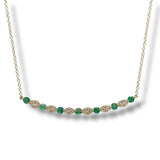14K Y Gold 16" 0.14ctw Diamond and 0.66ctw Emeralds Curved Bar Necklace