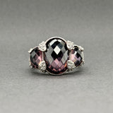 Estate Judith Ripka SS Amethyst & CZ 3 Stone Ring