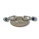14K W Gold 0.28ctw G-H/SI1 Diamond and 0.61ctw Sapphire Hoop Earrings