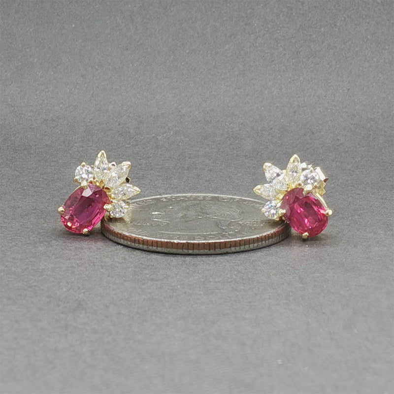 Estate 18K Y Gold 1.18ctw Ruby & 0.48ctw Diamond Stud Earrings