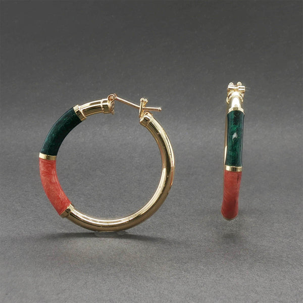Estate 18K Y Gold Enamel Hoop Earrings