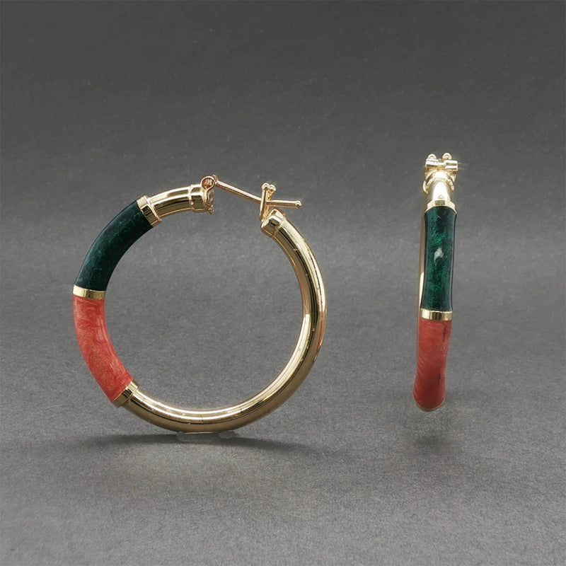 Estate 18K Y Gold Enamel Hoop Earrings