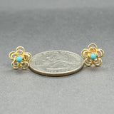 Estate 14K Y Gold Turquoise Flower Stud Earrings