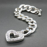Estate SS CZ Heart Toggle Curblink Bracelet