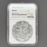 Estate 0.999 Fine Silver 1987 American Silver Eagle NGC MS 69 a