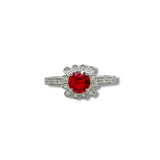 14K W Gold 0.79ctw Ruby 0.17ctw Diamond H/SI1 Halo Ring