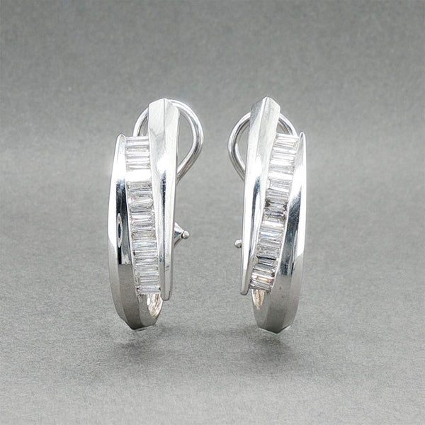 Estate 14K W Gold 0.84ctw Diamond J Hoop Earrings