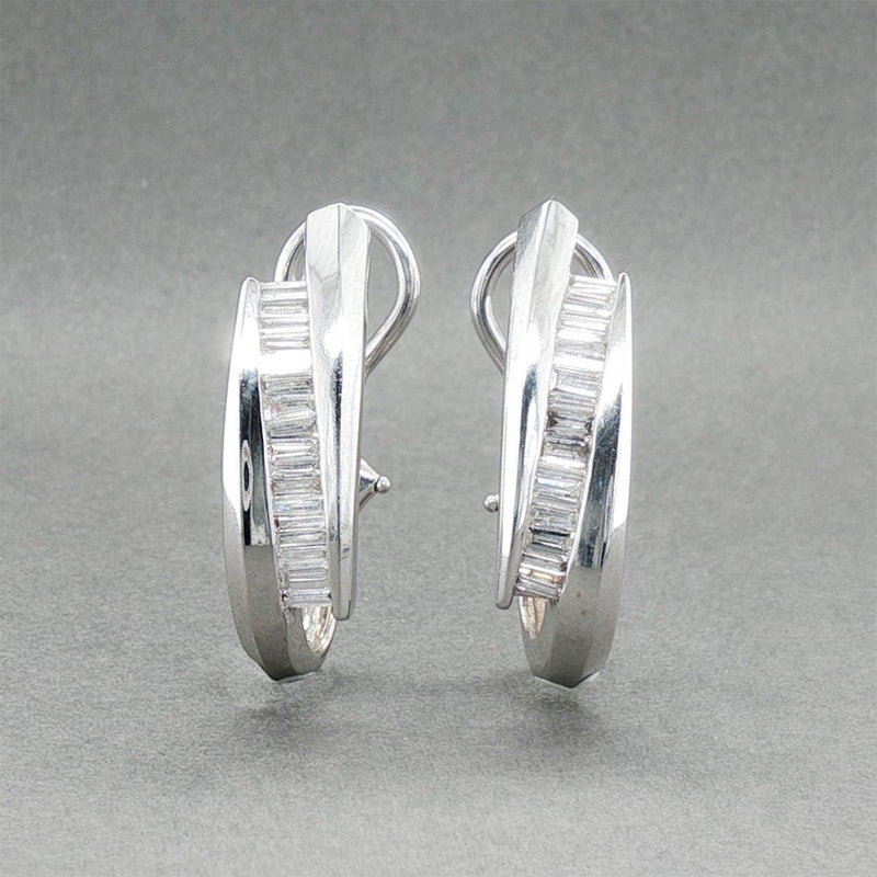 Estate 14K W Gold 0.84ctw Diamond J Hoop Earrings