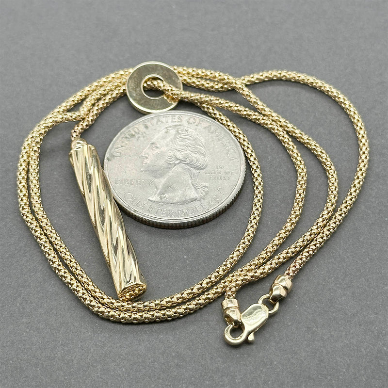 Estate 14K Y Gold Twisted Bar Lariat Necklace