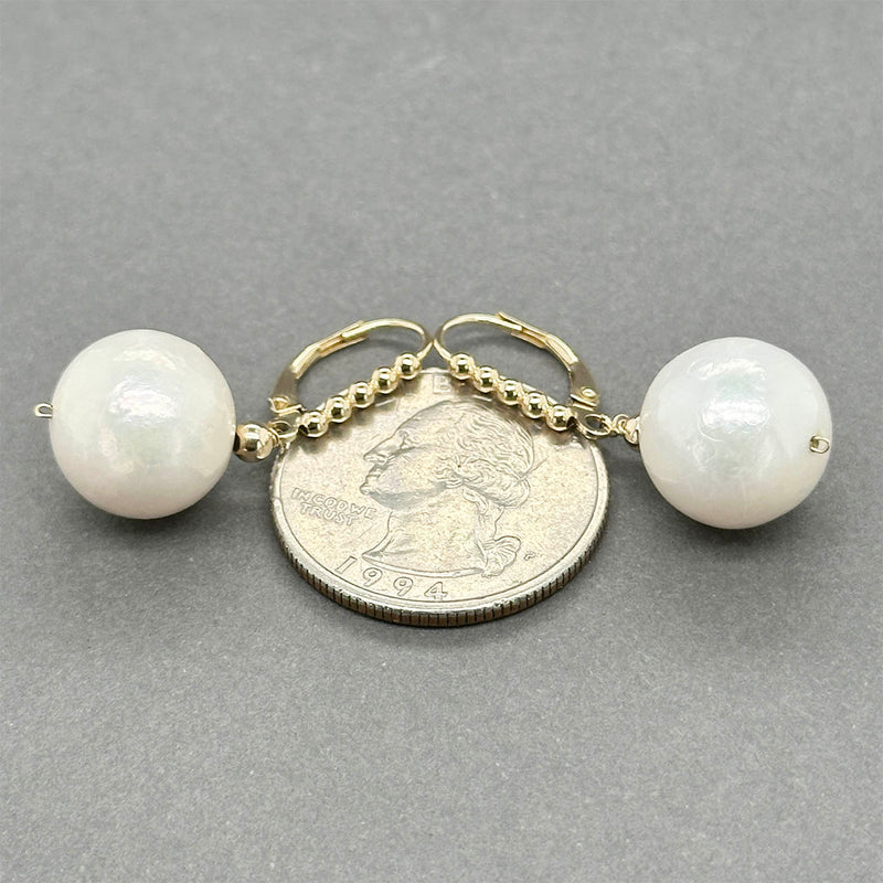 Estate 14K Y Gold South Sea Pearl Dangle Earrings