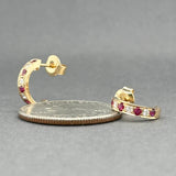 Estate 14K Y Gold 0.24ctw Ruby & 0.09ctw Diamond J Hoop Earrings