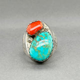 Estate SS Turquoise & Coral Cocktail Ring