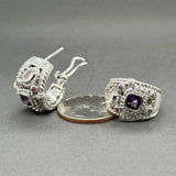Estate Judith Ripka SS Amethyst & CZ Hoop Earrings