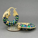 Estate 18K Y Gold Enamel Fish Hoop Earrings