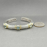 Estate Judith Ripka SS 18 3.96ctw Blue Topaz & 0.08ctw Diamond Cuff Bracelet