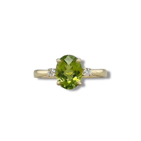 14K Y Gold 0.09ctw Diamond and 2.10ct Oval Peridot Ring