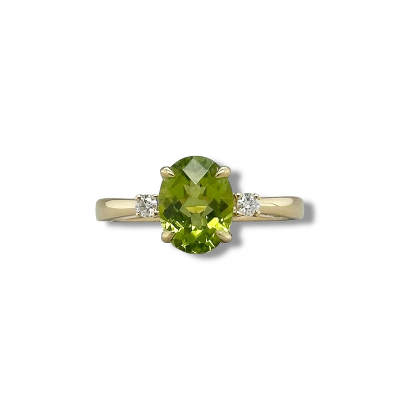 14K Y Gold 0.09ctw Diamond and 2.10ct Oval Peridot Ring