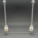 Estate Judith Ripka SS Freshwater Pearl & CZ Station Necklace