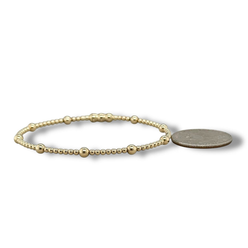 14K Y Gold 2mm Beaded Bangle Bracelet with Lock Clasp