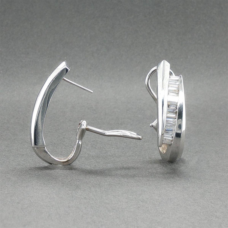 Estate 14K W Gold 0.84ctw Diamond J Hoop Earrings