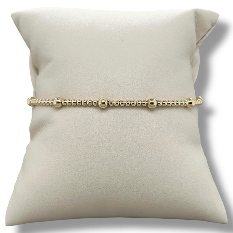 14K Y Gold 2mm Beaded Bangle Bracelet with Lock Clasp