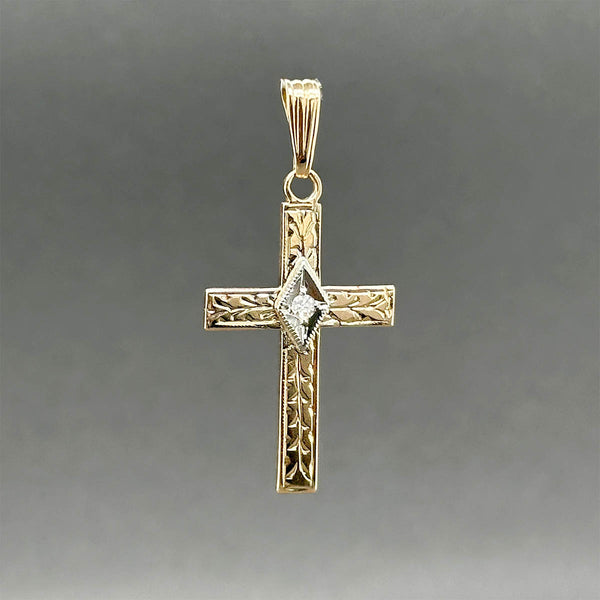 Estate 14K TT Gold 0.02ct I/SI2 Diamond Cross Pendant