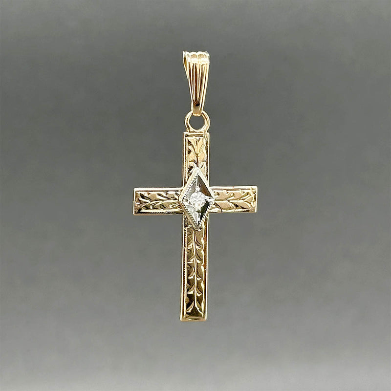 Estate 14K TT Gold 0.02ct I/SI2 Diamond Cross Pendant