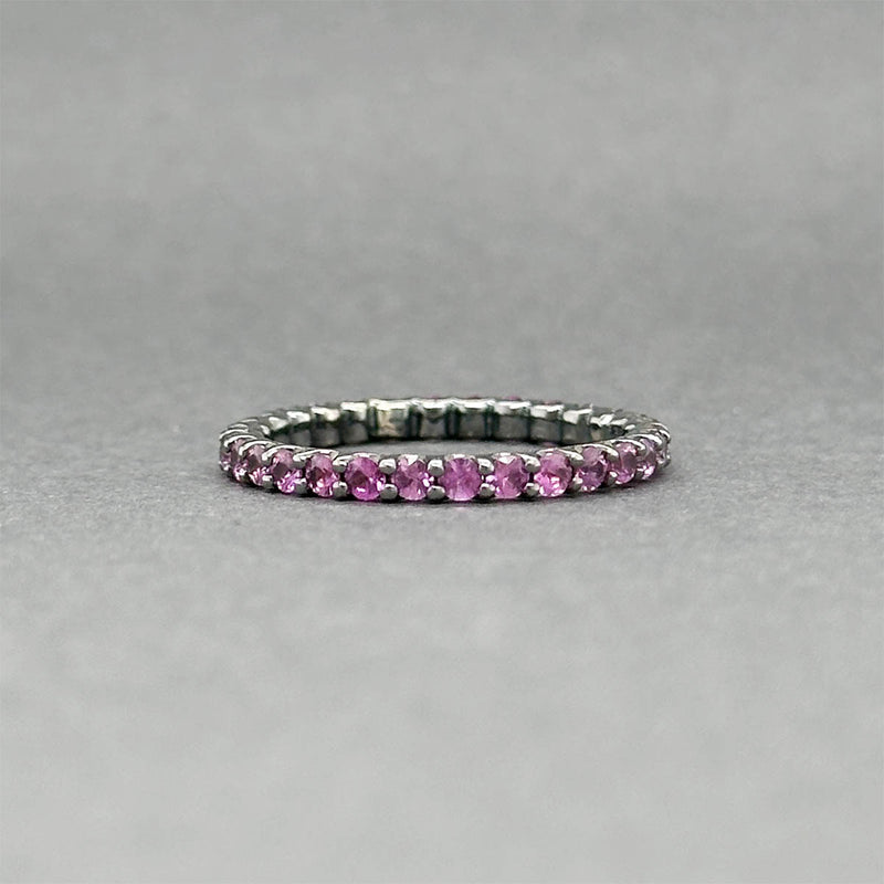 Anillo de eternidad con zafiro rosa de 1,0 quilates chapado en RDM negro en oro de 14 quilates Estate