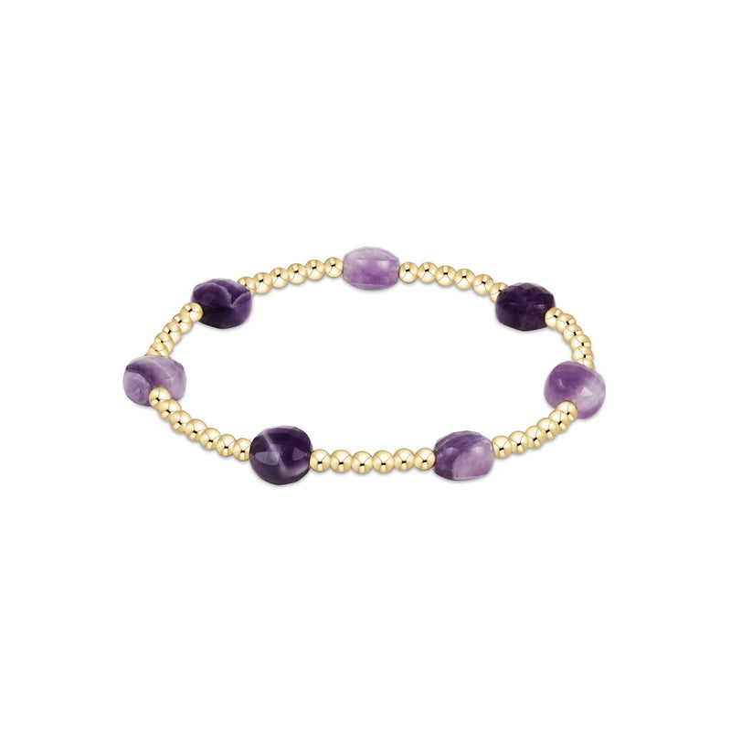 14K Yellow Gold Filled 3mm Admire Pattern Gemstone Beaded Bracelet Amethyst
