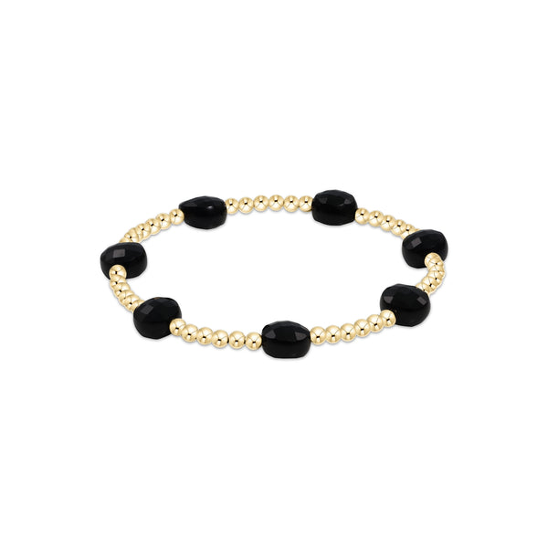 14K Yellow Gold Filled 3mm Admire Pattern Gemstone Beaded Bracelet Onyx