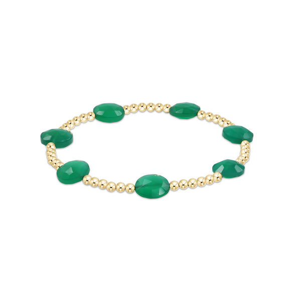 14K Yellow Gold Filled 3mm Admire Pattern Gemstone Beaded Bracelet Green Onyx