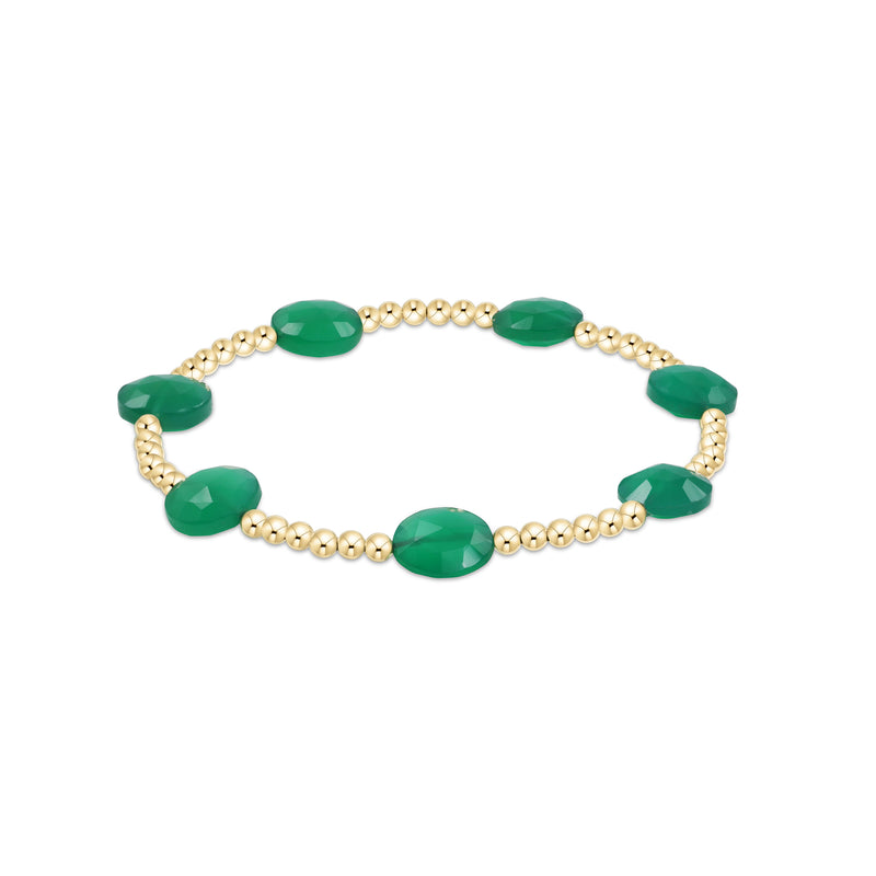 14K Yellow Gold Filled 3mm Admire Pattern Gemstone Beaded Bracelet Green Onyx