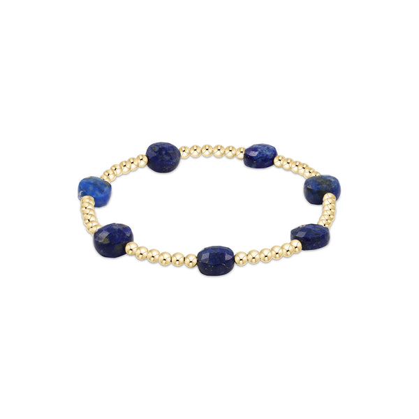 14K Yellow Gold Filled 3mm Admire Pattern Gemstone Beaded Bracelet Lapis