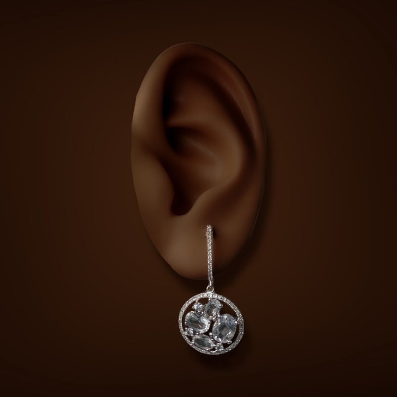 Estate 14K W Gold 3.24ctw Quartz, Sapphire & Diamond Dangle Earrings