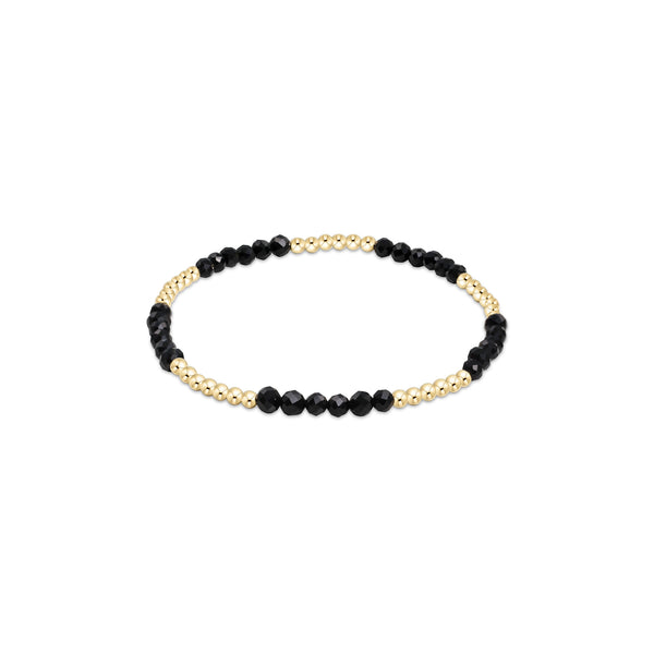 14K Yellow Gold Filled 2.5mm Gemstone Blissful Pattern Beaded Bracelet Onyx