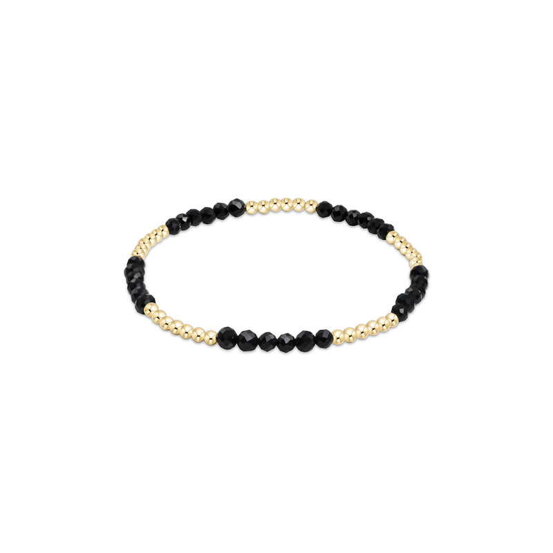 14K Yellow Gold Filled 2.5mm Gemstone Blissful Pattern Beaded Bracelet Onyx