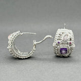 Estate Judith Ripka SS Amethyst & CZ Hoop Earrings