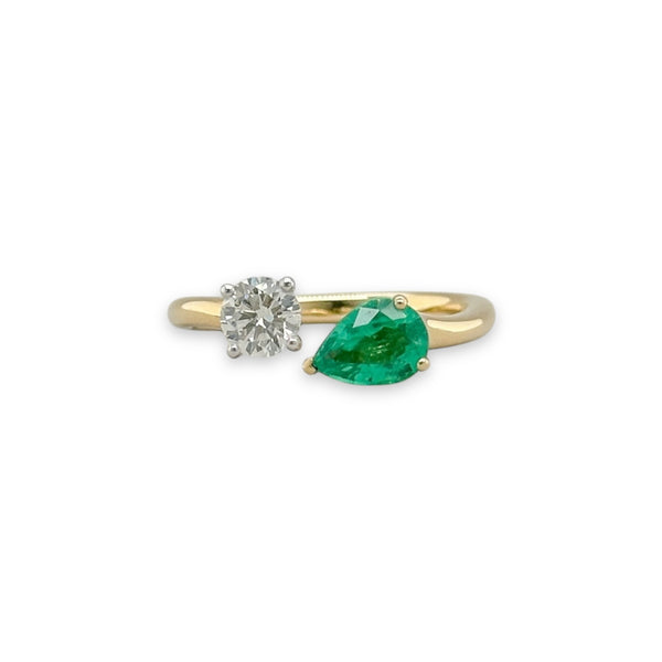 18K Y Gold 0.69ct Emerald and J/VS2 0.40ct Diamond Ring