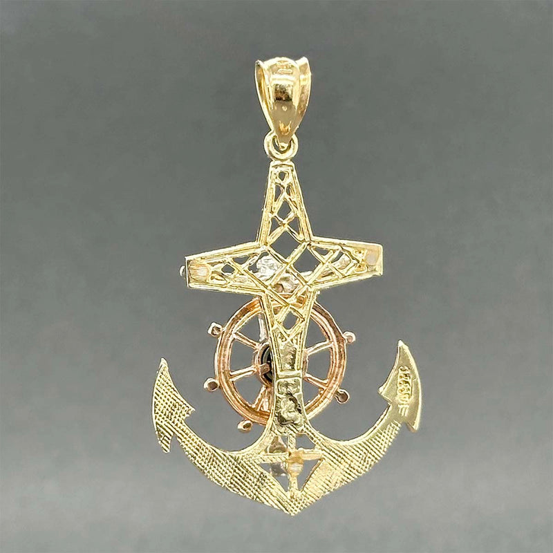 Estate 14K Tricolor Gold Anchor Crucifix Pendant