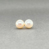 Estate 14K Y Gold 6.9mm Akoya Pearl Stud Earrings