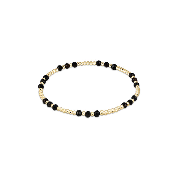 14K Yellow Gold Filled 3mm Gemstone Joy Pattern Bead Bracelet Black Onyx